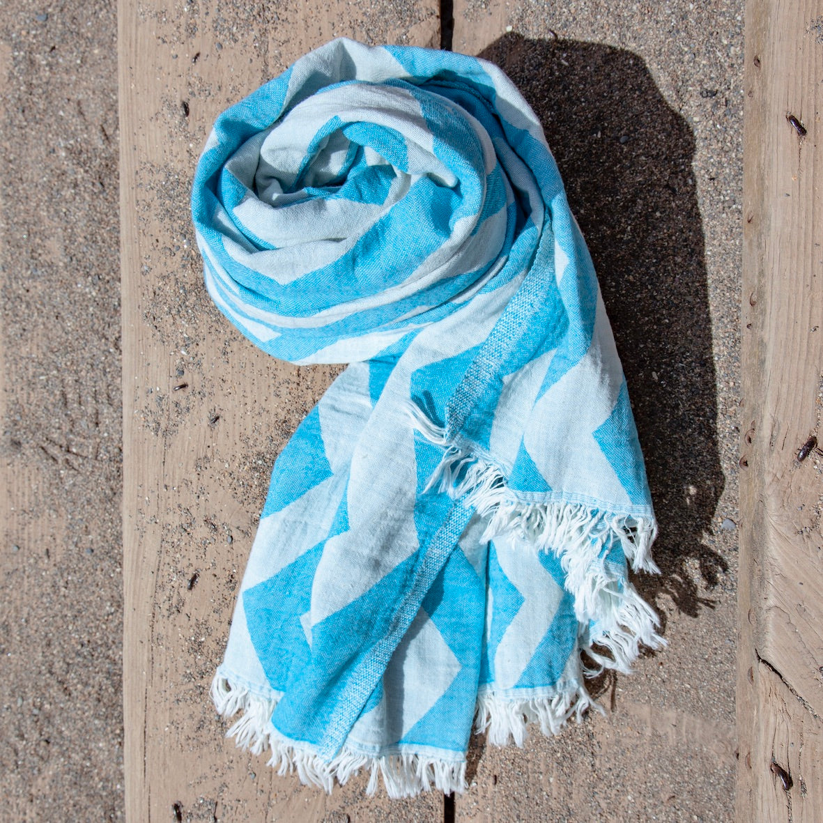 Rio • Turquoise - Cream Turkish Cotton Hammam Beach Towel