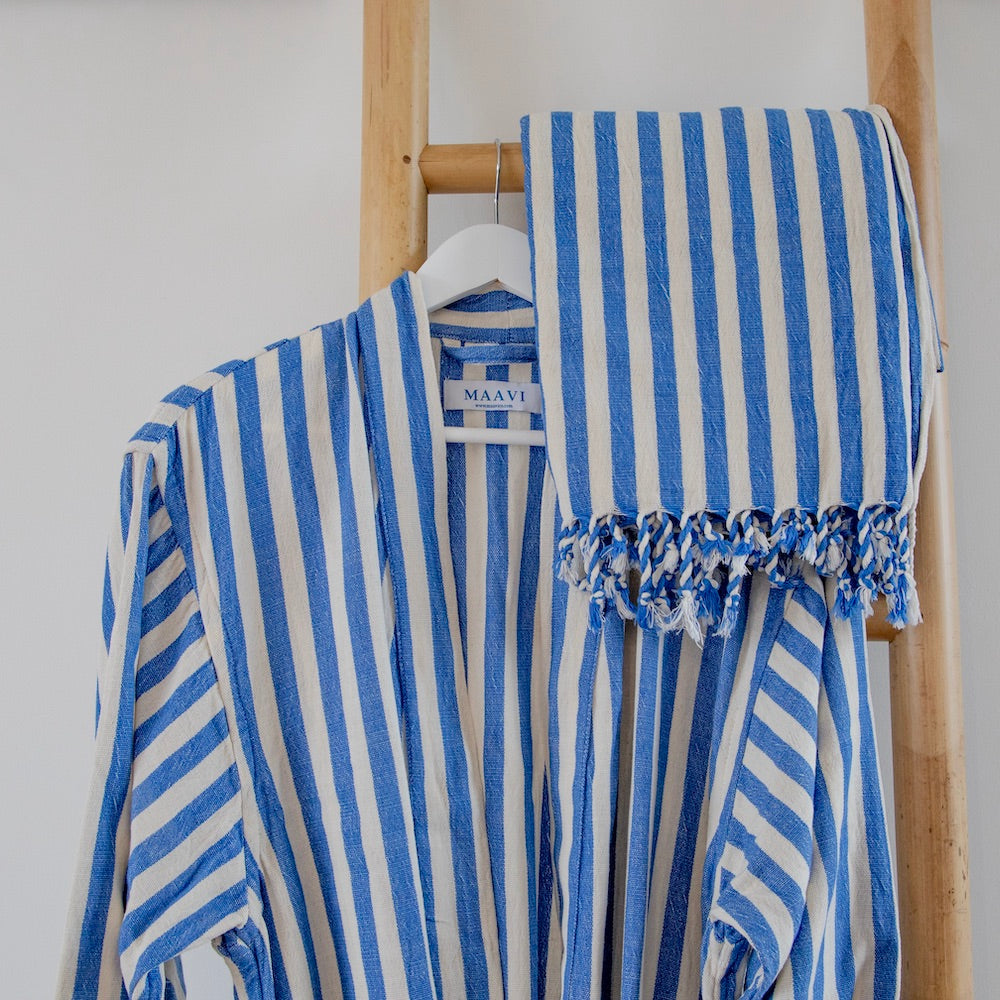 DALYAN - Bathrobe - Vibrant Blue And Cream Stripes