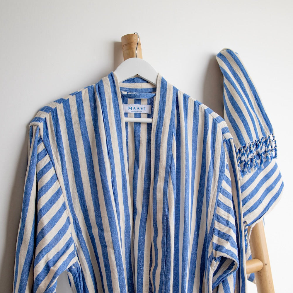 DALYAN - Bathrobe - Vibrant Blue And Cream Stripes
