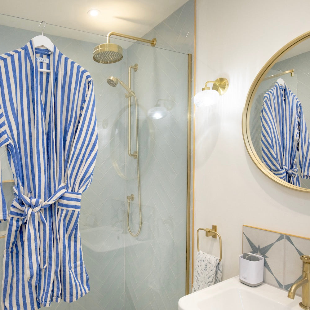 DALYAN - Bathrobe - Vibrant Blue And Cream Stripes