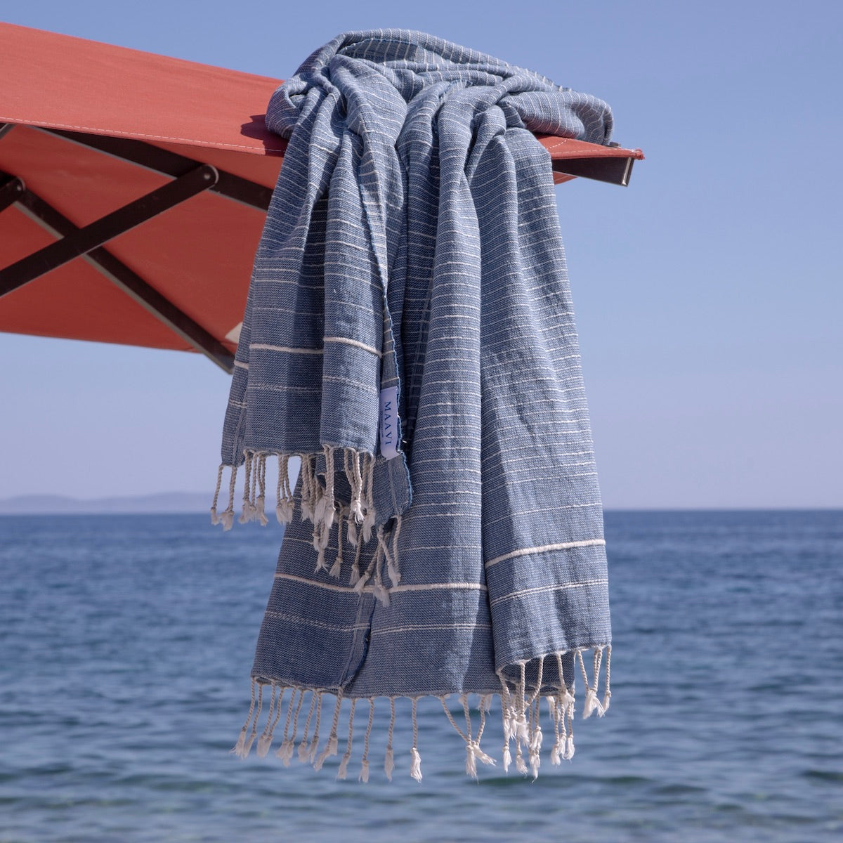 Perla Marine Blue Turkish Cotton Hammam Beach Towel