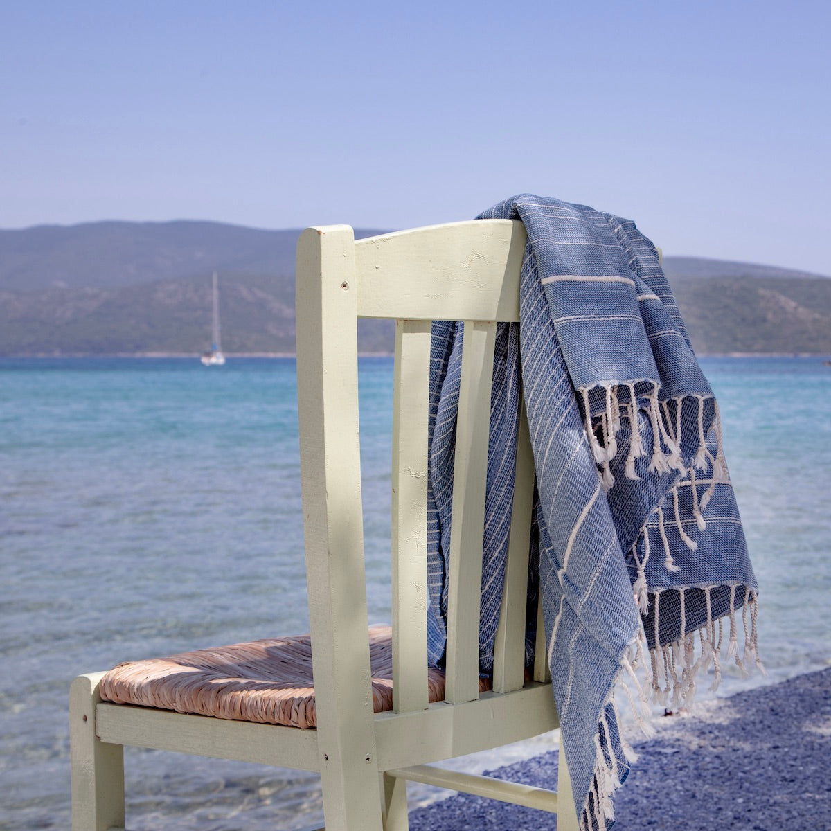 Perla Marine Blue Turkish Cotton Hammam Beach Towel