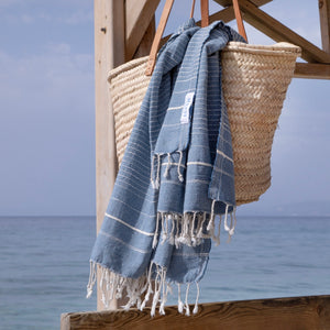 Perla Marine Blue Turkish Cotton Hammam Beach Towel