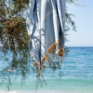 Mykonos • Sky Blue & Mustard Turkish Cotton Beach Hammam Towel