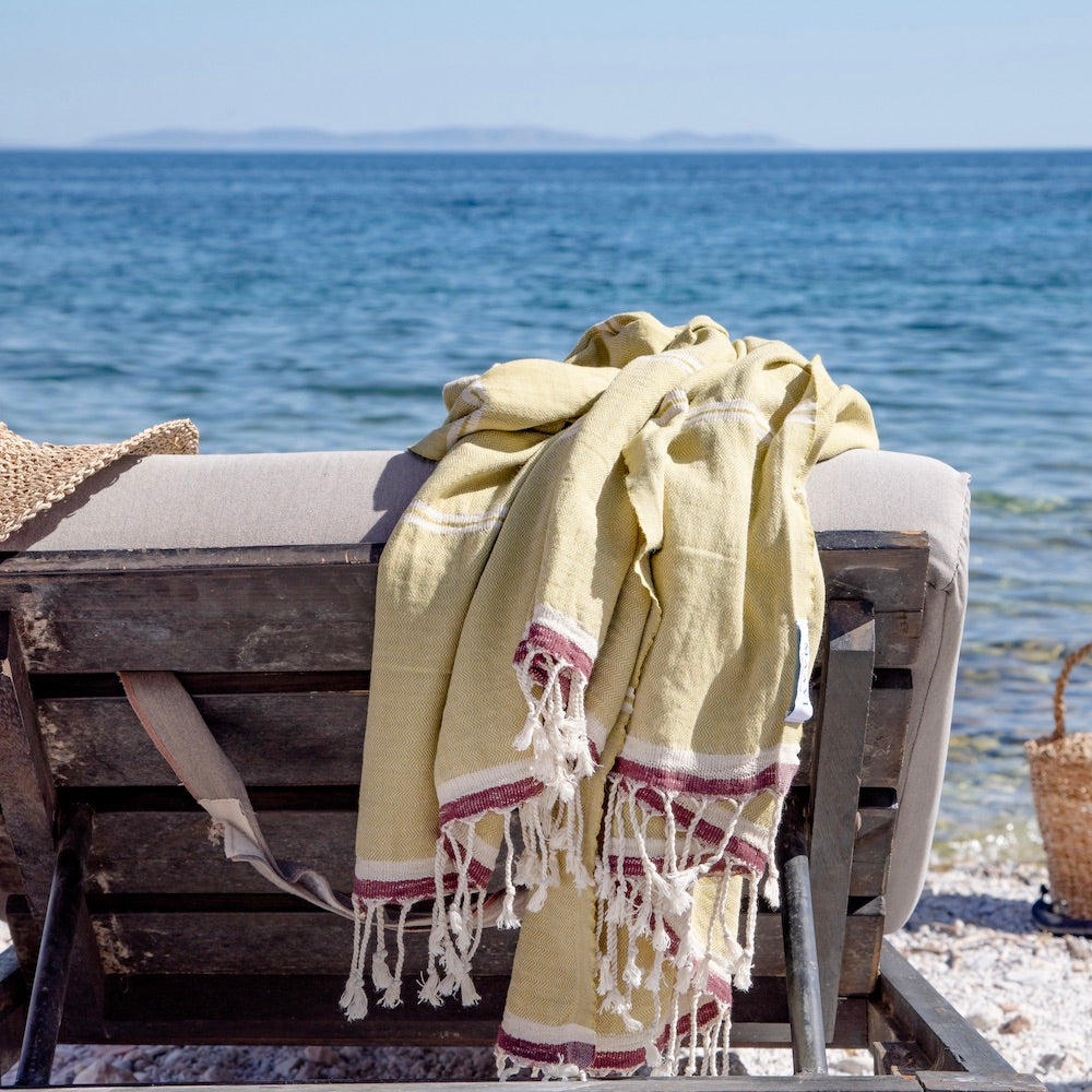 Mykonos Pear Green Turkish Cotton Hammam Beach Towel