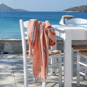 Paros • Terracotta & Indigo Stripes Turkish Hammam Beach Towel