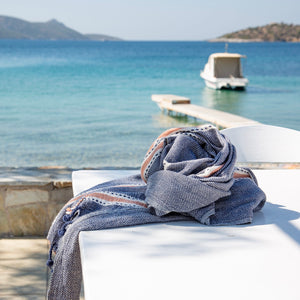 Paros • Indigo & Terracotta Stripes Turkish Hammam Beach Towel