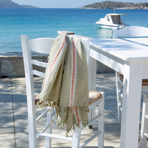 Paros • Sage Green & Terracotta Stripes Turkish Hammam Beach Towel
