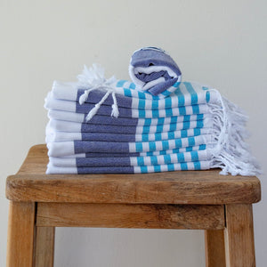Santorini  Hand Towel  Navy & Turquoise Stripes