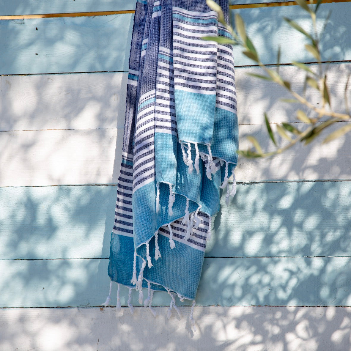 Monaco • Indigo Blue & Turquoise Turkish Cotton Hammam Beach Towel