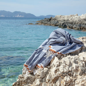 Maavi Mykonos Denim Blue Turkish Cotton Hammam Beach Towel