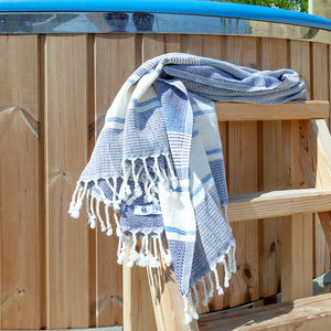Maavi Padstow • Dark Navy & Bright Blue Cotton Hammam Beach Towel