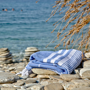 Fiscardo Denim Blue Turkish Cotton Hammam Beach Towel