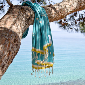 Mykonos Turquoise Maavi Turkish Hammam Beach Towel