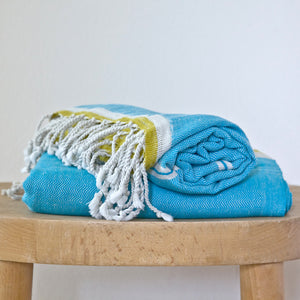 Mykonos Turquoise Cotton Hammam Beach Towel