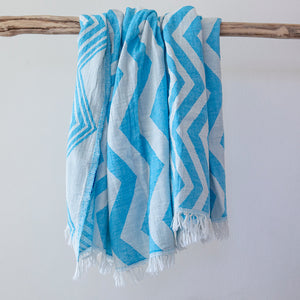 Rio • Turquoise - Cream Turkish Cotton Hammam Beach Towel