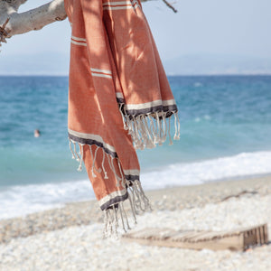 Mykonos Terracotta Turkish Cotton Hammam Beach Towel