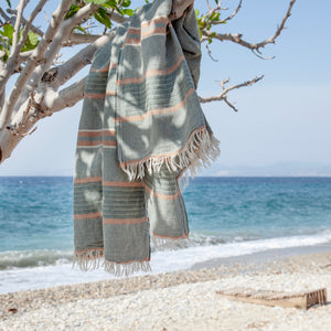 Hydra Green Smoke Linen Turkish Hammam Beach Towel