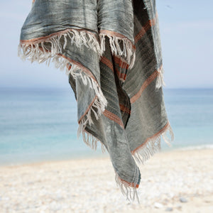 Hydra Green Smoke Linen Turkish Hammam Beach Towel