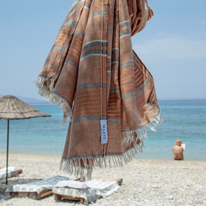 Hydra Terracotta Linen Turkish Hammam Beach Towel