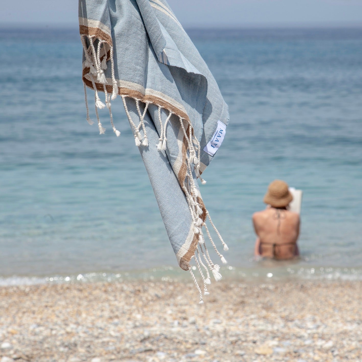 Mykonos Light Aqua  Blue Turkish Cotton Hammam Beach Towel