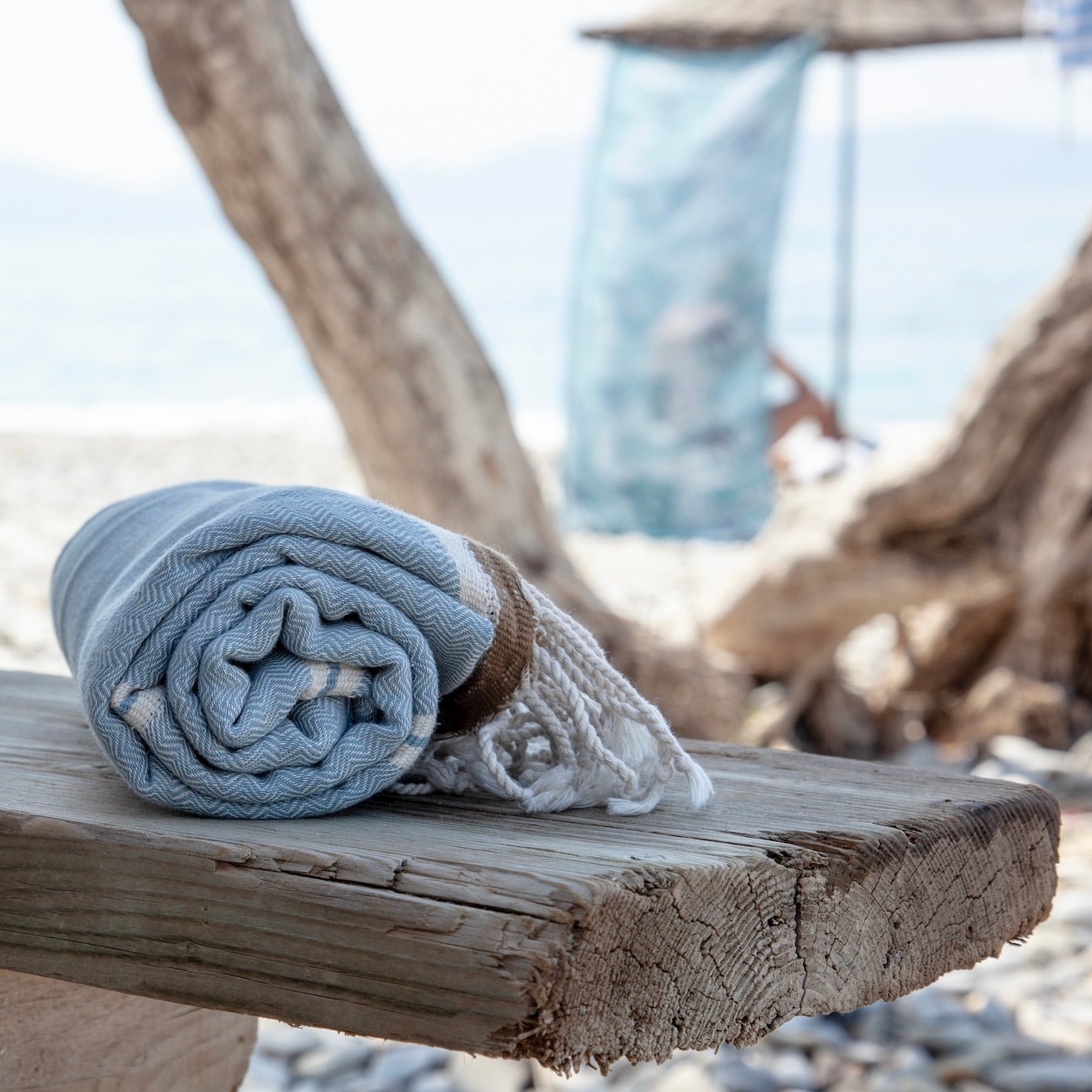 Mykonos Light Aqua  Blue Turkish Cotton Hammam Beach Towel