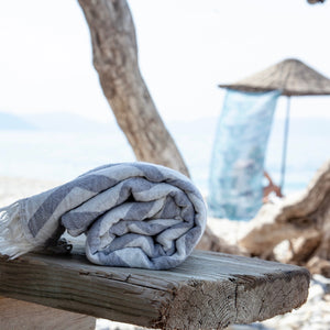 Rio - Grey & Cream Maavi Turkish Cotton Hammam Beach Towel