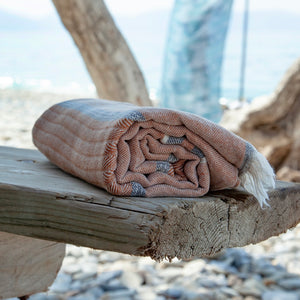 Hydra Terracotta Linen Turkish Hammam Beach Towel