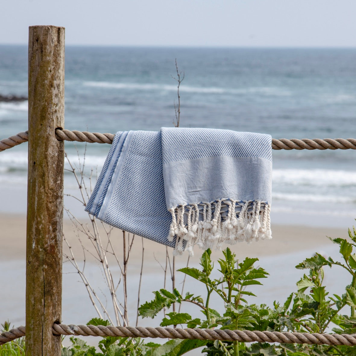 Maavi Mistral Ocean Blue Turkish Cotton Hammam Beach Towel