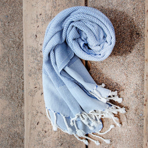 Maavi Mistral Ocean Blue Turkish Cotton Hammam Beach Towel